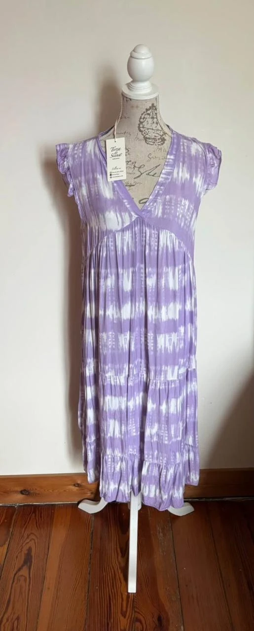 💜 Lilac & White Sleeveless Mid-Length Dress – Size U – photo 3